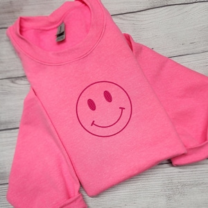 SMILEY FACE Embroidered Sweatshirt, Crewneck Sweatshirt