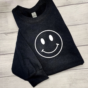 SMILEY FACE Embroidered Sweatshirt, Crewneck Sweatshirt