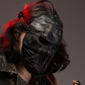 Schwarze Ledermaske Anti-Apokalyptische Krieger Maske + versteckte Belüftungsschlitze, Steampunk Maske, Emotionale Wut Maske.