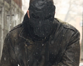 Black Leather Mask of Furious Fighter Maximum Matte + Additional Strap, Post apocalyptic warrior mask, Steampunk mask Emotional rage mask