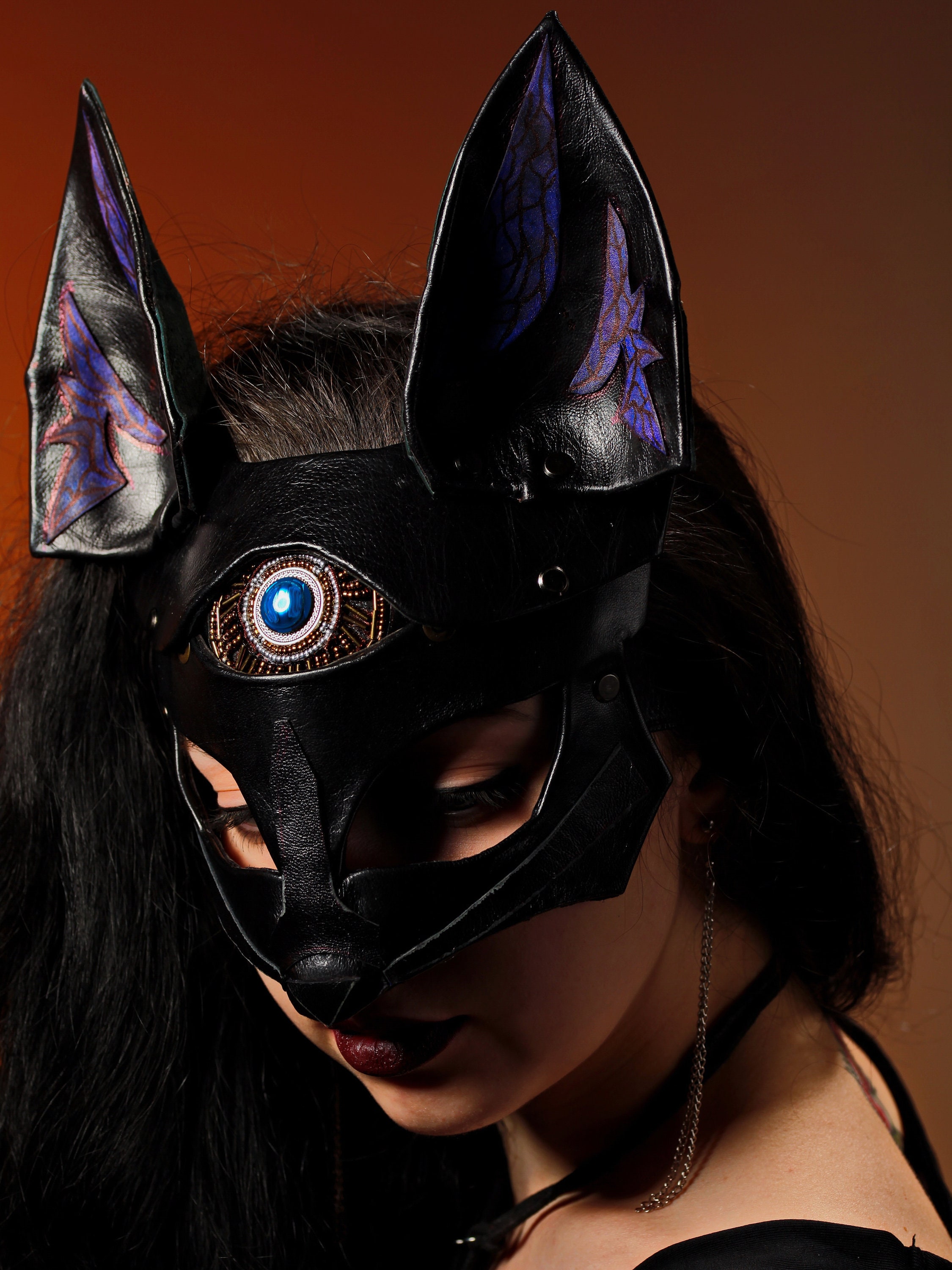 Handmade Leather Japanese Samurai FOX Eye Mask Halloween Cosplay Masque Party