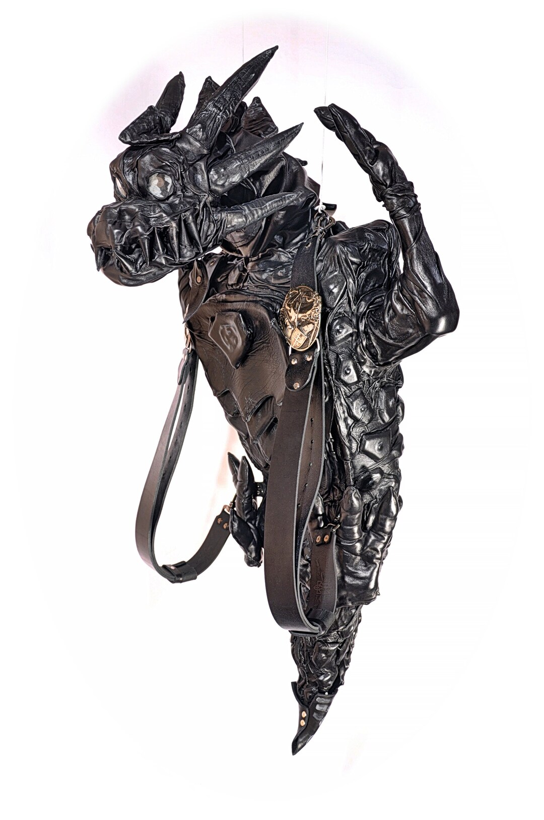 Luminous Мarine Dragon Leather Backpack, Artistic Buckles of German ...