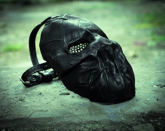 Black Leather Mask furious fighter mask Post-apocalyptic warrior mask Steampunk mask Emotional rage mask Apocalyptic scary mask