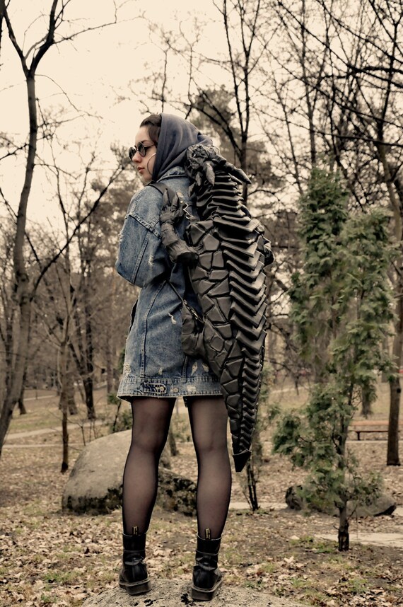 black leather dragon backpack Leather Dragon Backpack With Removable Wings