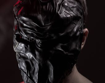 Hard anger - Black Leather Mask furious fighter mask Post-apocalyptic warrior mask Steampunk mask Emotional rage mask Apocalyptic scary mask