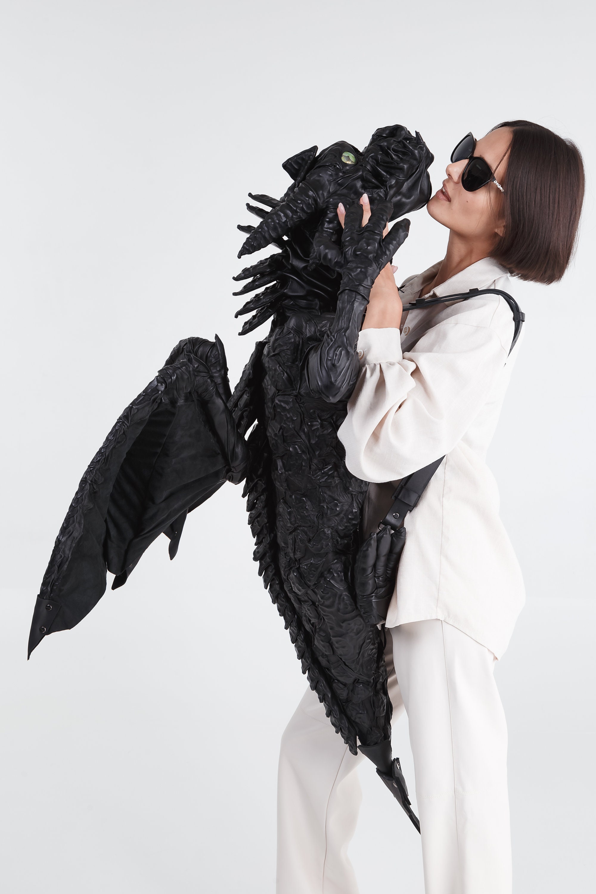 Luminescent Thunder Dragon Leather Backpack – Removable Wings & Glow-in ...