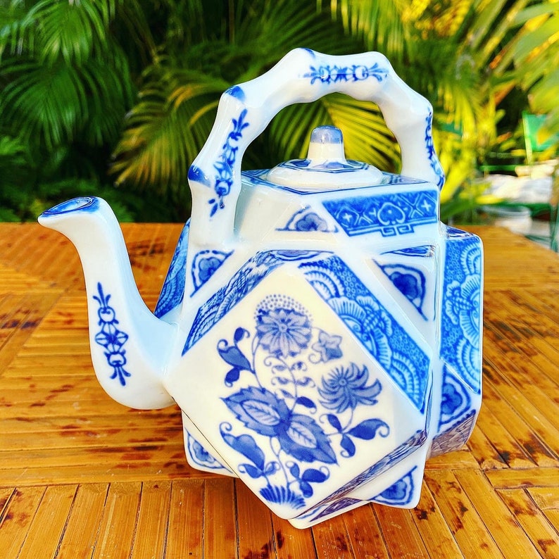 Blue and white ceramic teapot Asian