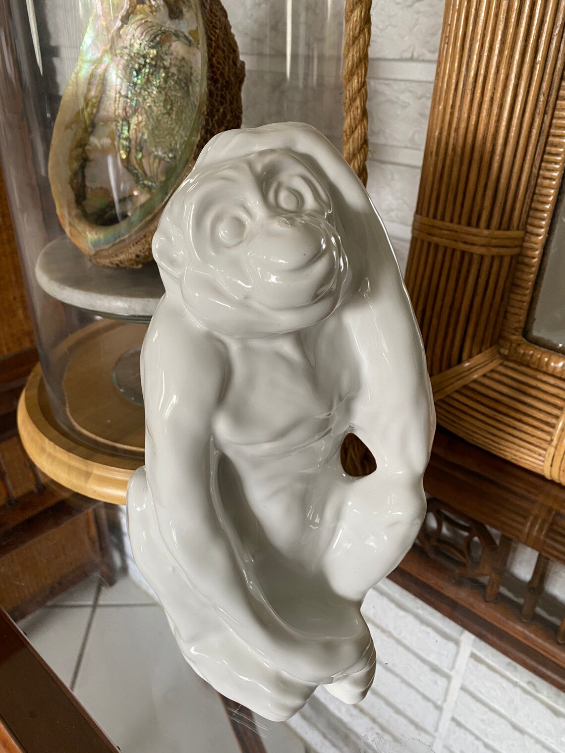 Monkey White Ceramic Statue Etsy