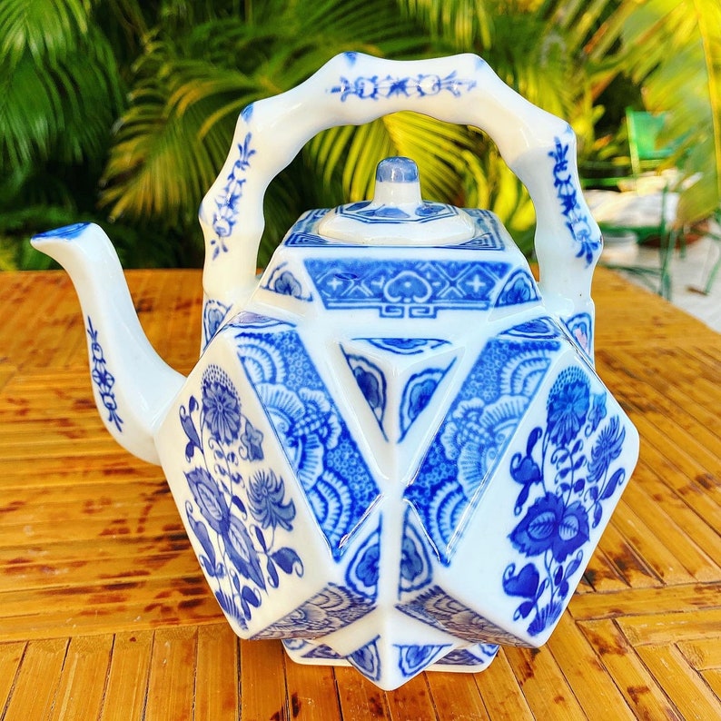 Blue and white ceramic teapot Asian