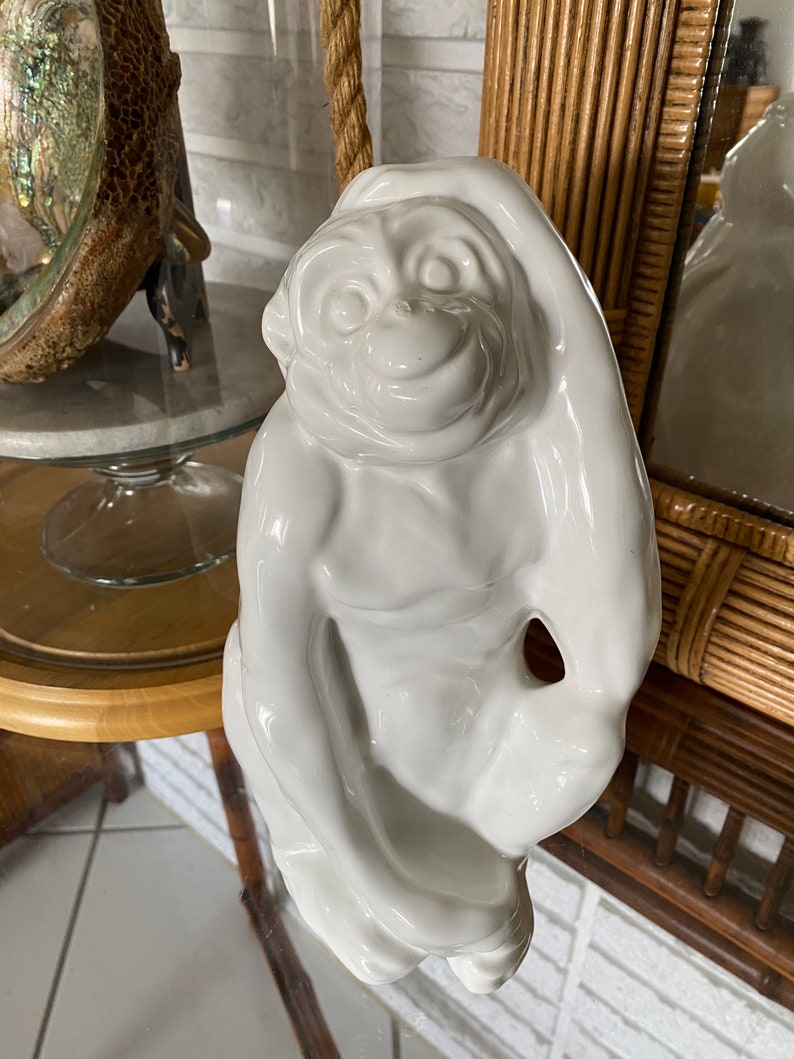 Monkey White Ceramic Statue Etsy