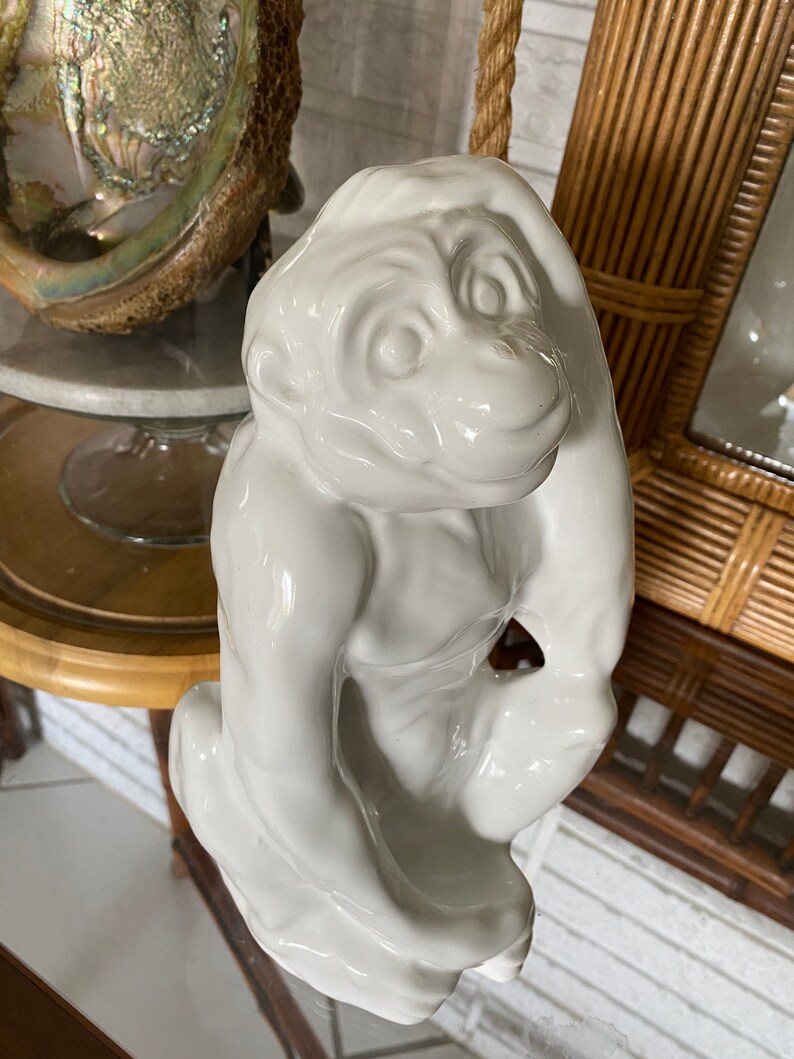 Monkey White Ceramic Statue Etsy