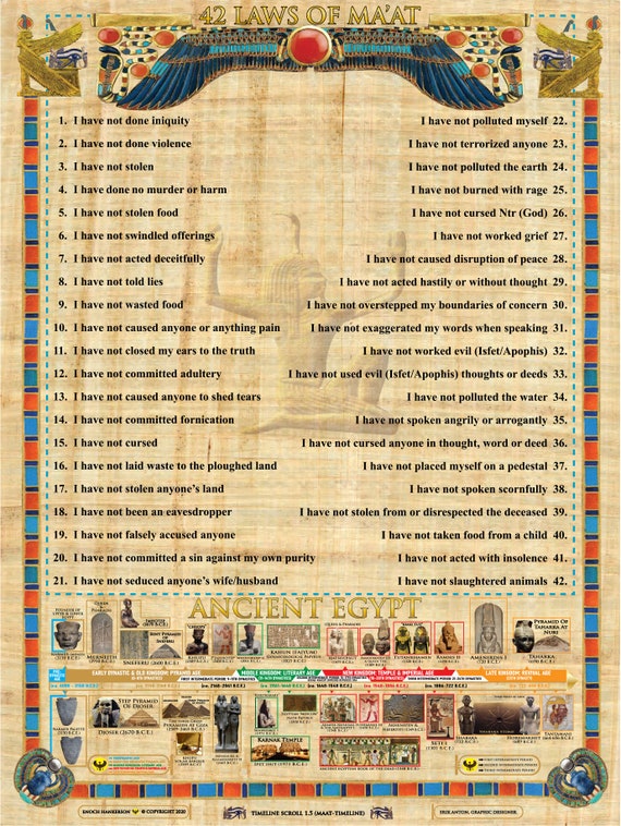 42 Laws of MA'AT & Egyptian Dynasties Timeline Etsy