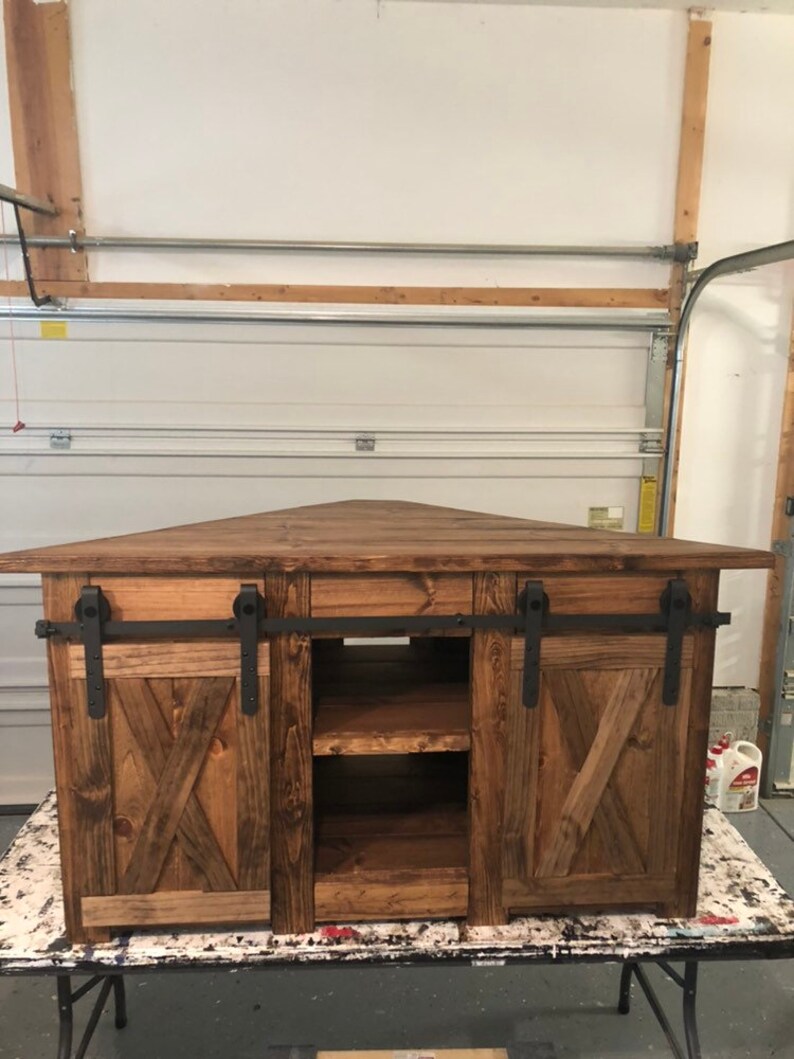 Corner TV STAND / Farmhouse Style Corner Unit With Barn Door Etsy