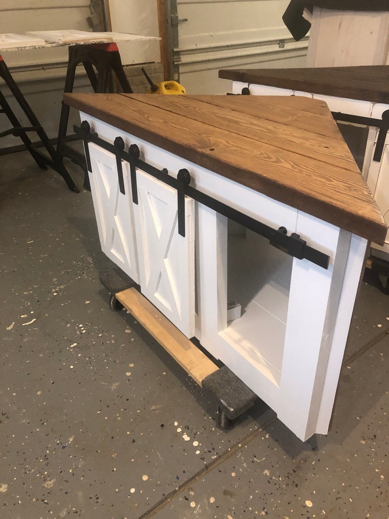 Corner TV STAND / Farmhouse Style Corner Unit With Barn Door Etsy