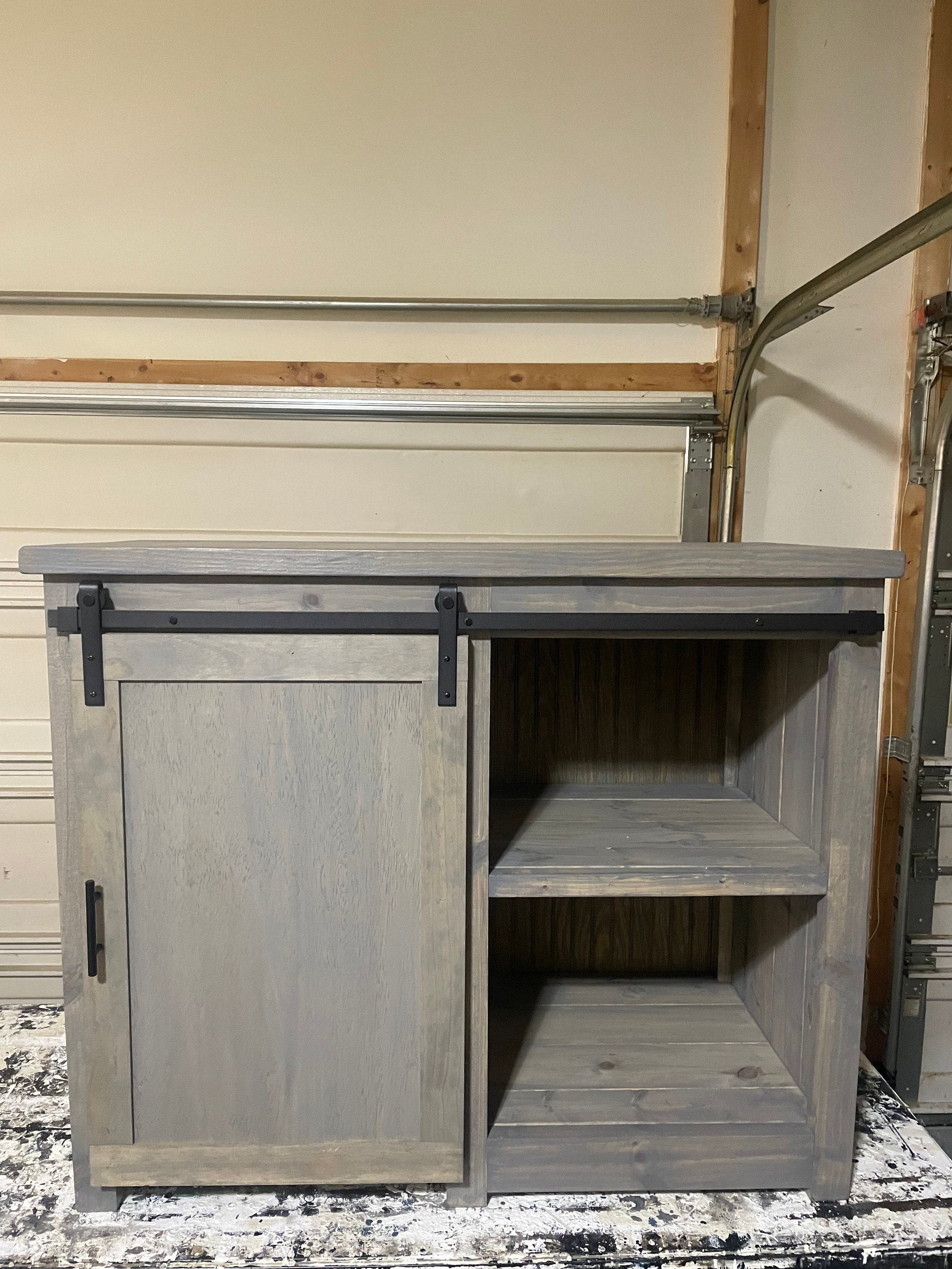 Farmhouse Style X Large Mini Frdge Cabinet With a Barn Door Slider