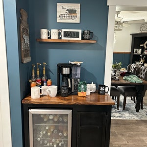 Coffee bar / mini fridge coffee bar cabinet / country chic style coffee or tea bar / coffee bar with one hinged door with small storage