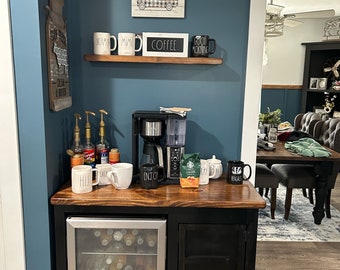 Coffee bar / mini fridge coffee bar cabinet / country chic style coffee or tea bar / coffee bar with one hinged door with small storage