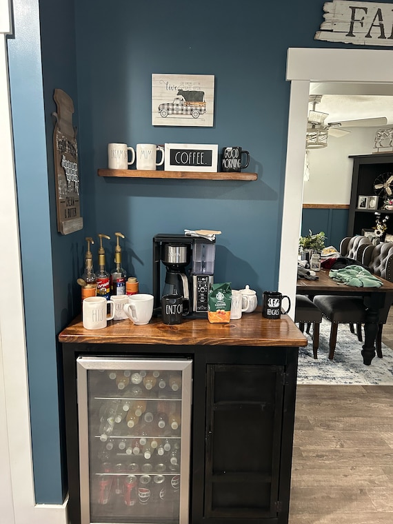 Coffee Bar / Mini Fridge Coffee Bar Cabinet / Country Chic Style Coffee or  Tea Bar / Coffee Bar With One Hinged Door With Small Storage 