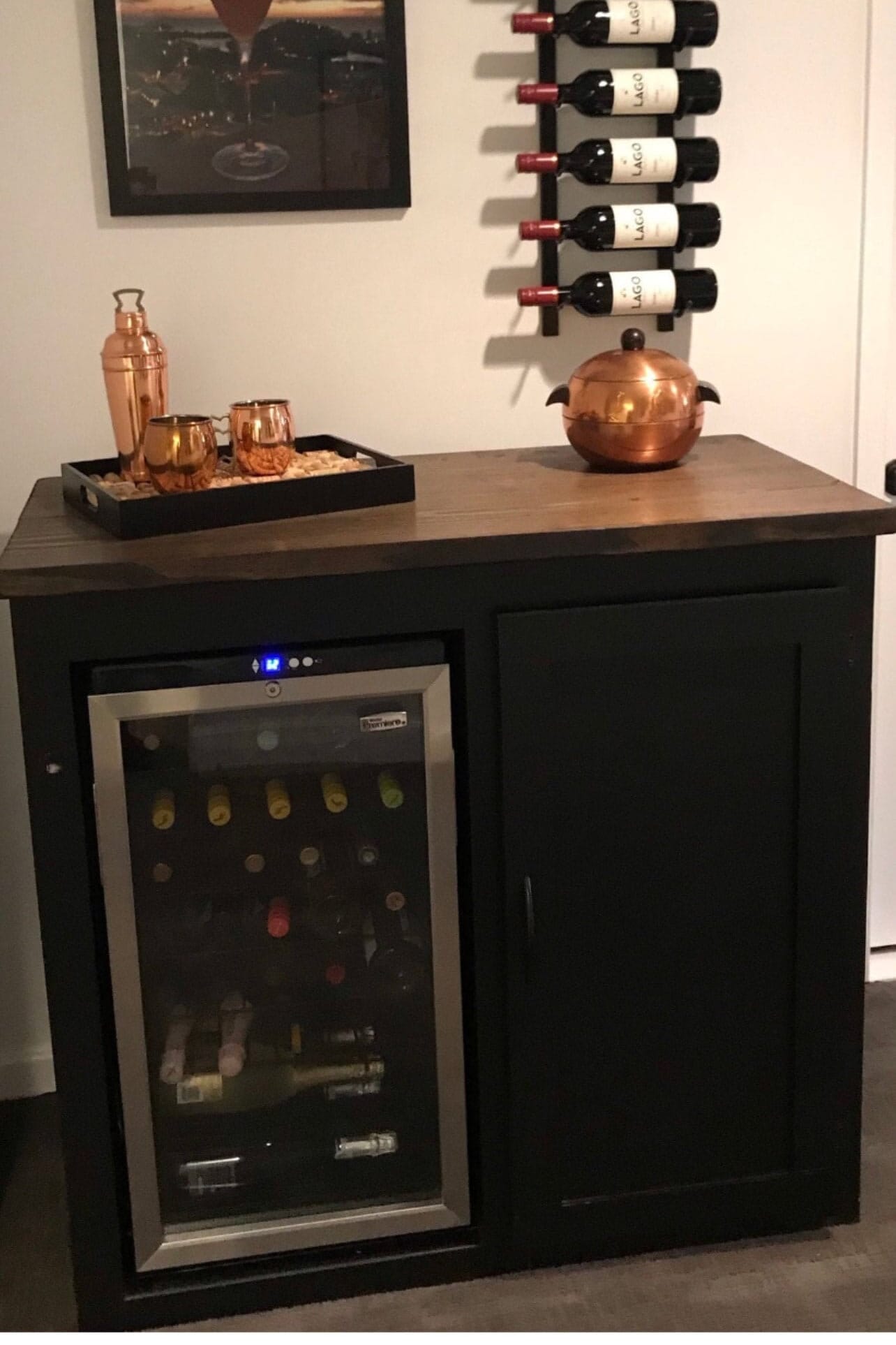 Farmhouse Style Enclosed Mini Fridge Cabinet With a Single Hinge