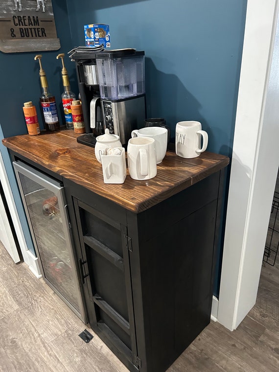 Coffee Bar / Mini Fridge Coffee Bar Cabinet / Country Chic Style