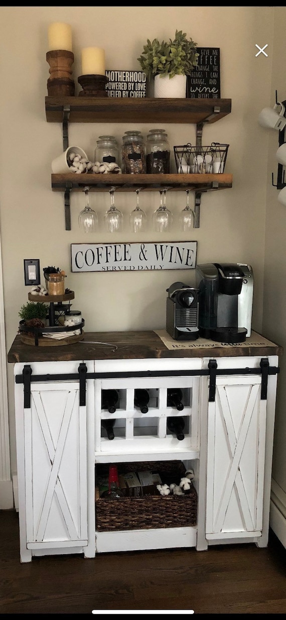 Smaller Modern Style Wine Bar With 2 Door Slider Farmhouse Style Barn Door Slider Buffet Sideboard Cabinet Wine Rack Storage Etsy