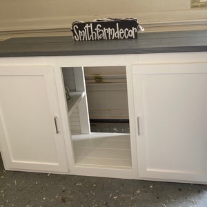 Modern Farmhouse Style custom build Mini Fridge Cabinet with two hinged frame door / 3 Bay mini Fridge storage