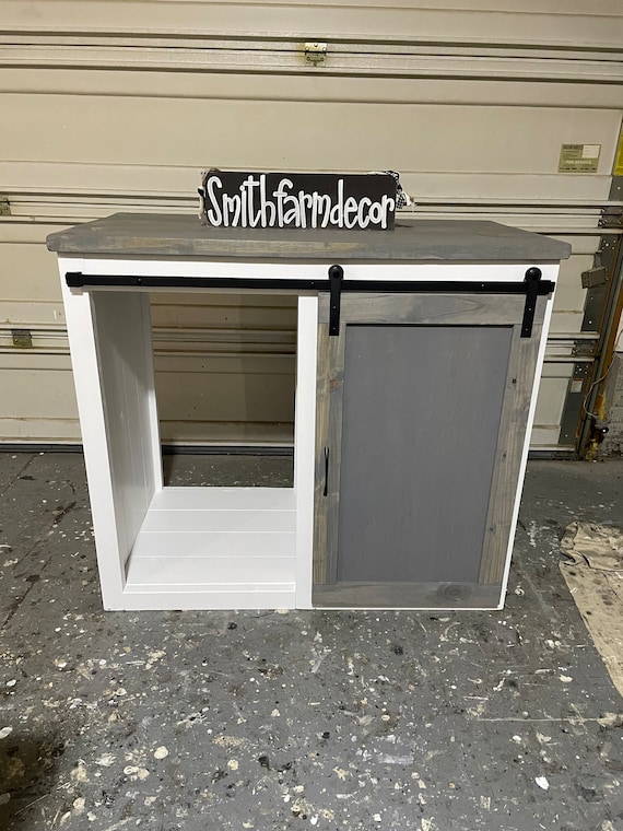 Farmhouse Style X Large Mini Frdge Cabinet With a Barn Door Slider Cabinet  / Modern Style Coffee Station / Mini Fridge Bar / Coffee Bar 