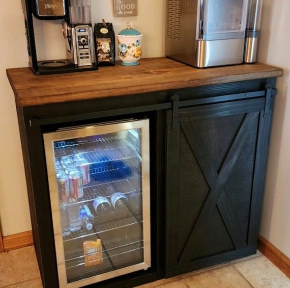 Rustic mini fridge cabinet deals