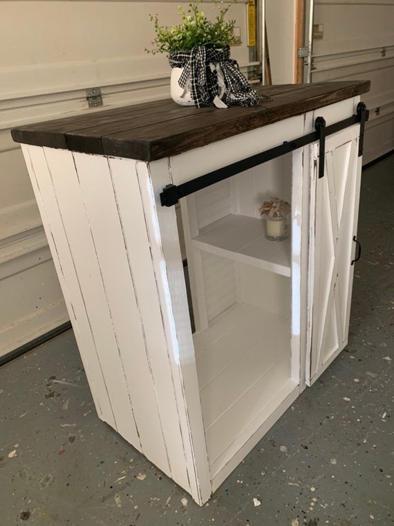 Farmhouse Style Mini Fridge Cabinet Smaller Barn Door Slider Etsy