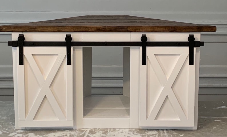 Sliding Barn Door Corner Tv Stand Farmhouse Entertainment Image 0 1