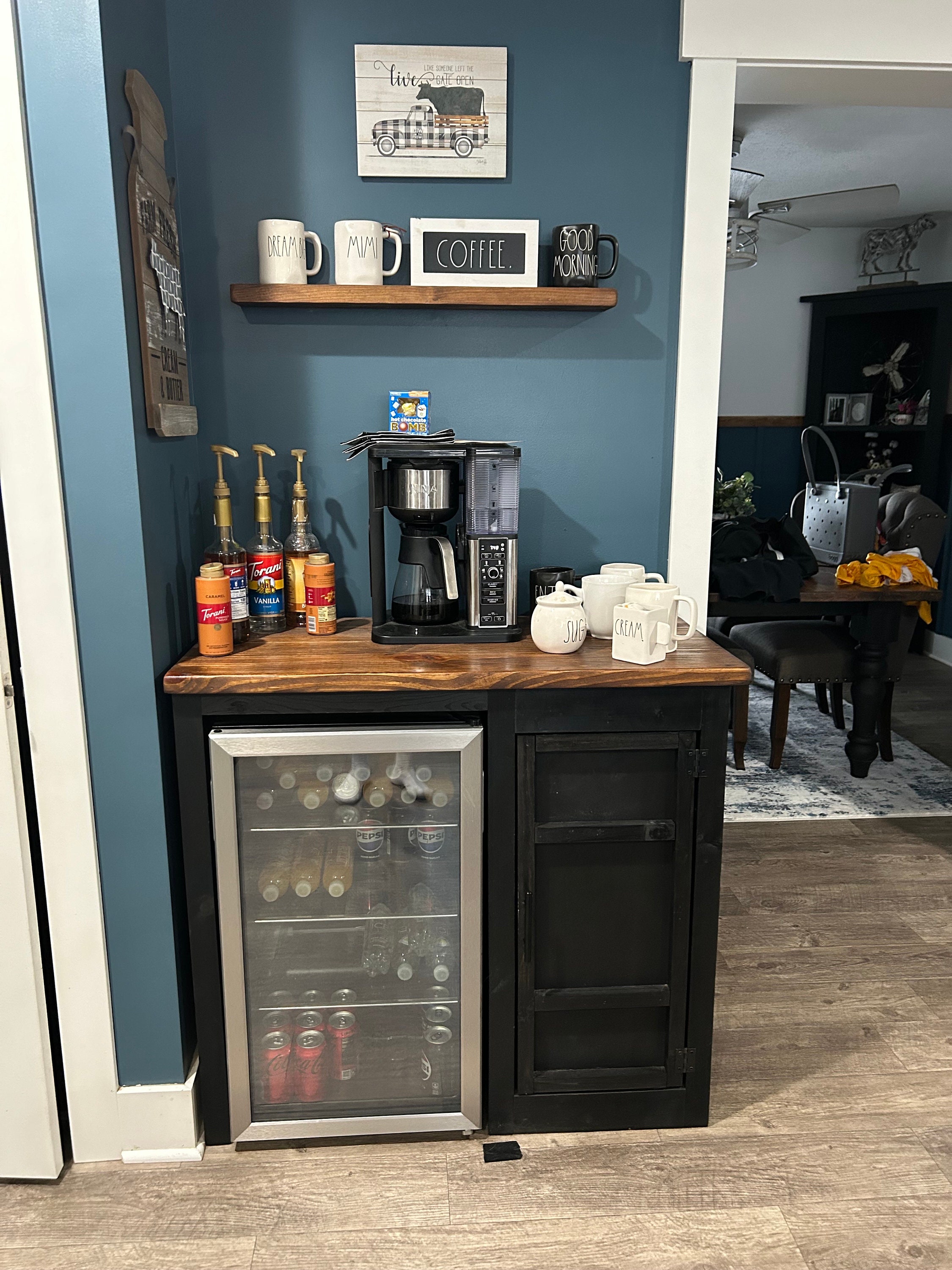 Coffee Bar / Mini Fridge Coffee Bar Cabinet / Country Chic Style