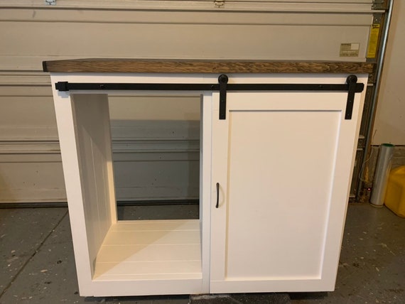 Mini Size Fridge Farmhouse Style With a Barn Door Slider Cabinet