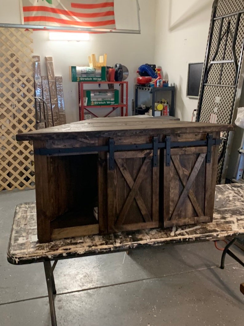 Sliding Barn Door Corner Tv Stand / Farmhouse