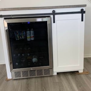Farmhouse 1 door slider mini fridge cabinet / Mini fridge cabinet on the floor / Coffee bar / Wine fridge cabinet