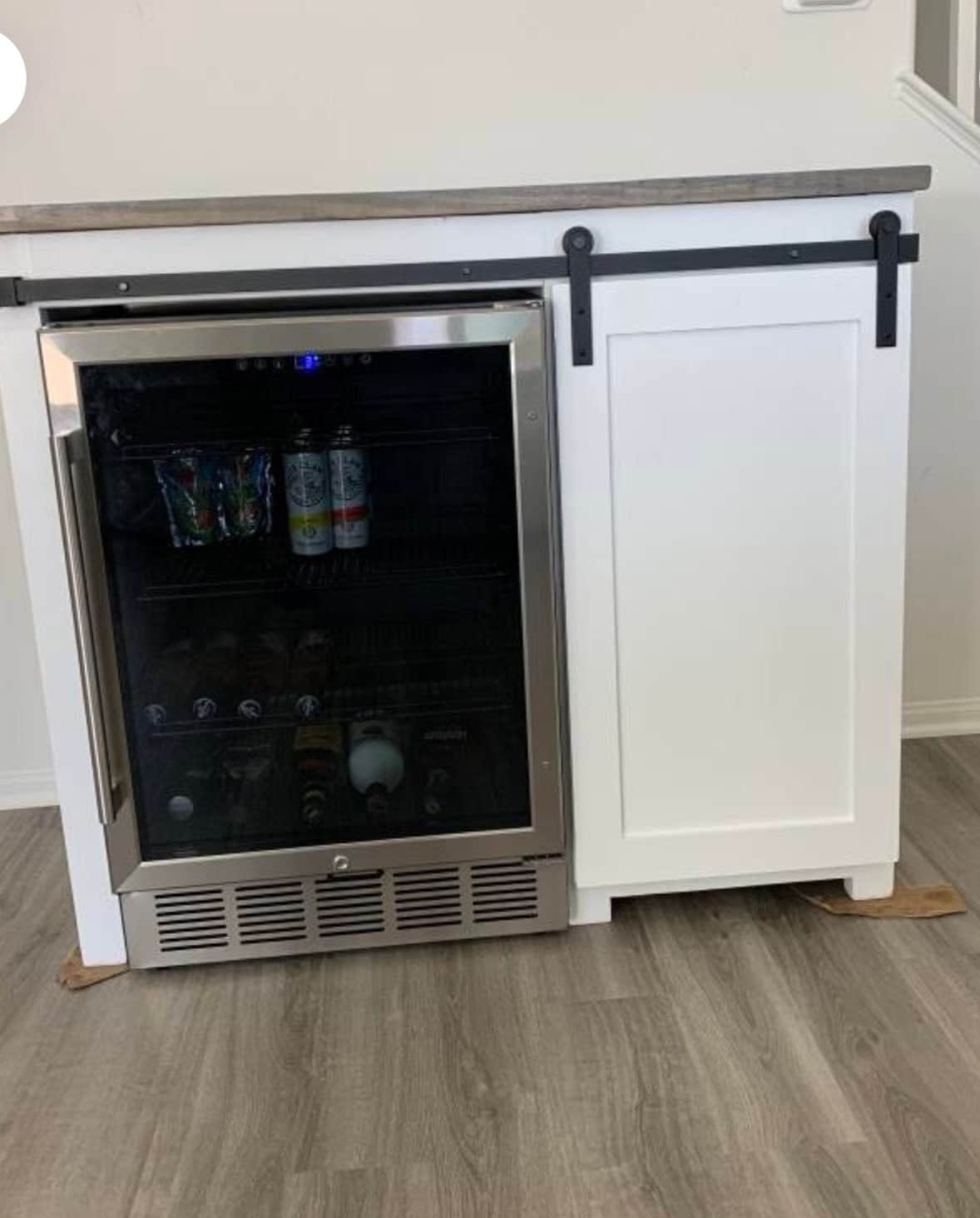 Farmhouse 1 door slider mini fridge cabinet / Mini fridge cabinet on the floor / Coffee bar / Wine fridge cabinet
