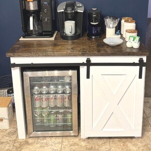 We ship to Texas as of 11-5-24 Farmhouse 1 door slider mini fridge cabinet / Mini fridge cabinet on the floor / Coffee bar / Wine  cabinet