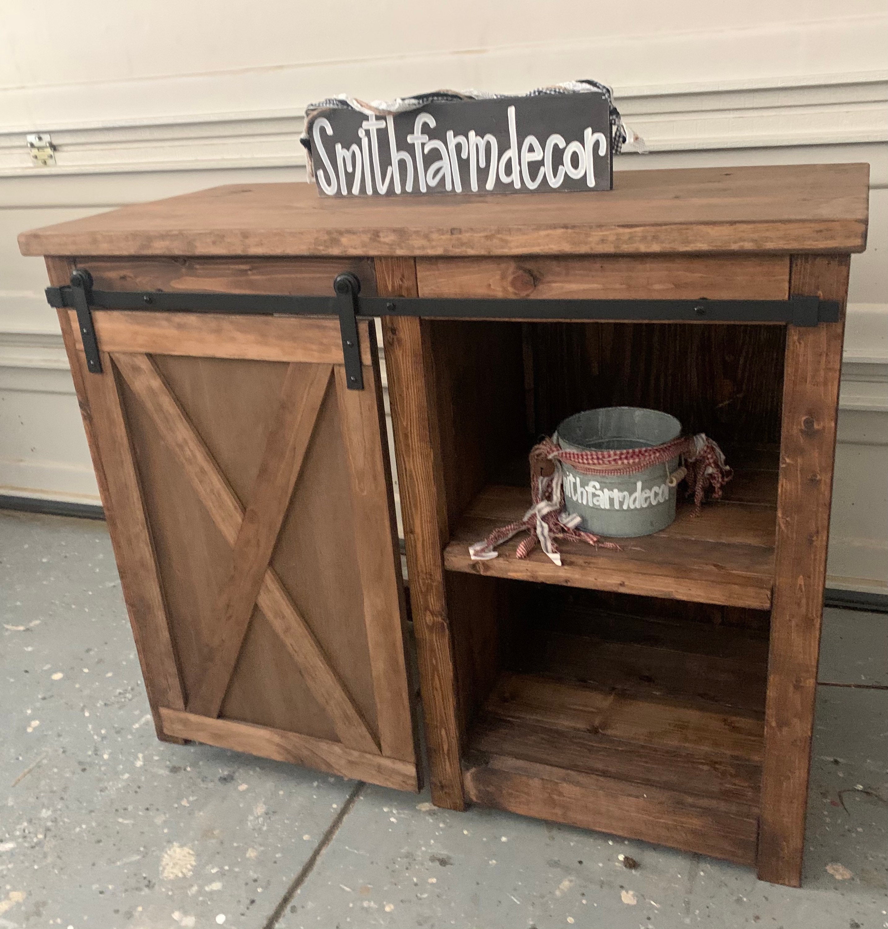 Farmhouse 1 door slider mini fridge cabinet / Mini fridge cabinet on the  floor / Coffee bar / Wine fridge cabinet /2 color stain