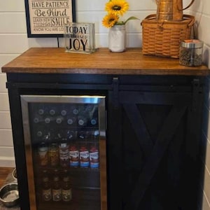 Farmhouse 1 door slider mini fridge cabinet  large size / Mini fridge cabinet on the floor / Coffee bar / Wine fridge cabinet