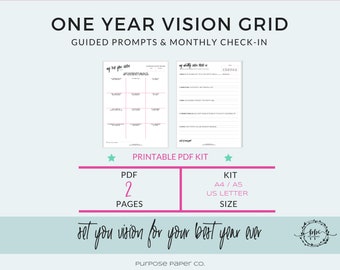 Vision Board Printable, Guided Prompts, Vision Grid PDF Printable, Manifestation Printable, Vision Setting Worksheet, Life Vision Board