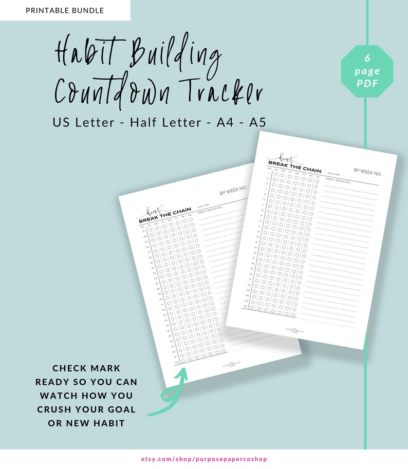 Yearly Habit Building Tracker Dont Break the Chain Annual - Etsy