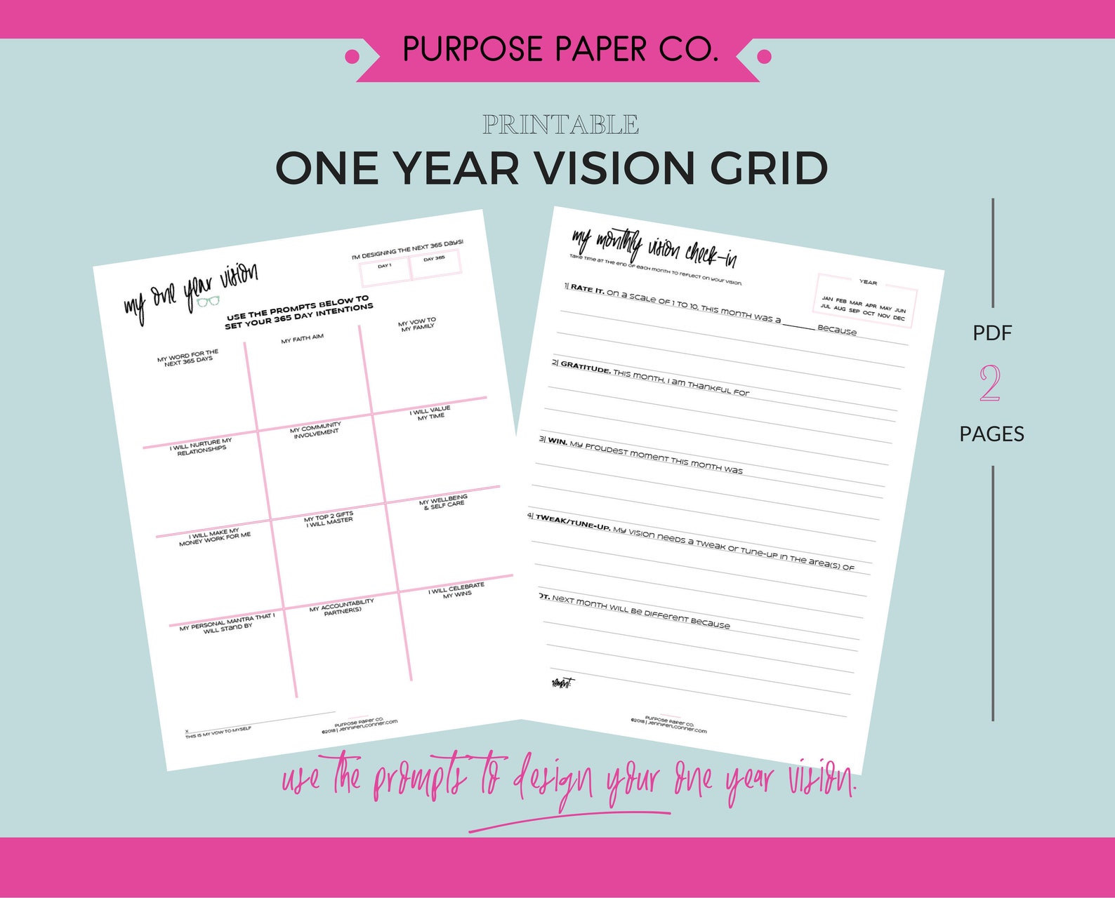 Vision Board Printable, Guided Prompts, Vision Grid PDF Printable ...