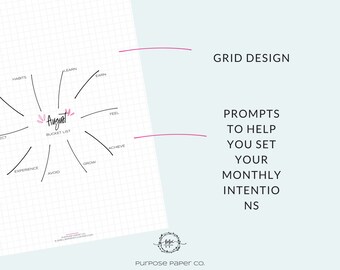 Bucket List PDF Printable | Mind Map | Grid Paper | Intention Setting  | To Do List | Dream | Goal Map | Monthly Planner | Guided Prompts