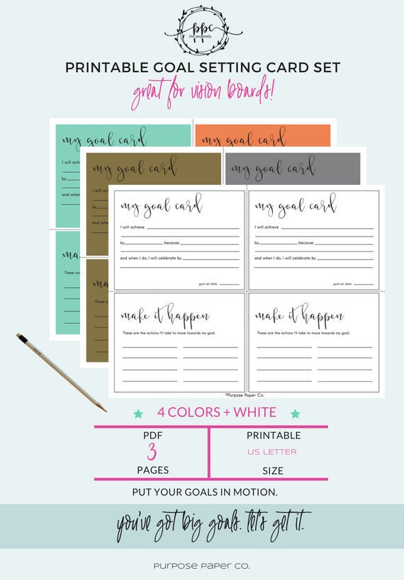 Goal Setting Card Goal Tracker Goal Card Goal Printable Etsy