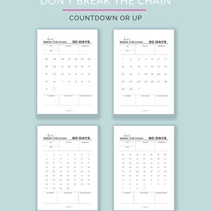 Dont Break the Chain Habit Building Tracker 30 Day 60 Day / Goal ...