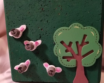 Sheep Pushpins on Corkboard Meadow.