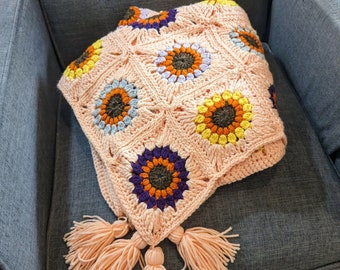 Peach Flower Crocheted Afghan