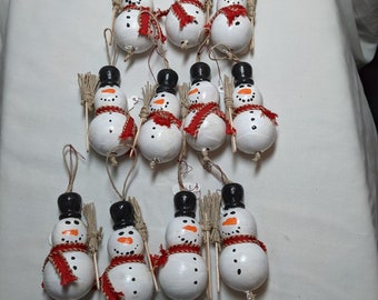 Wooden Snow Man Ornament for Christmas