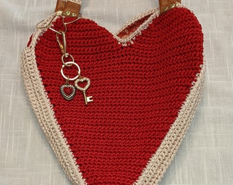 Red Heart Hand Bag With Heart Bangle and Rhinestone Key Heart Keychain.