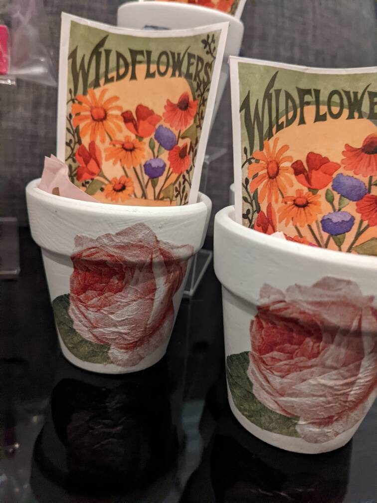 Plant Decoupaged Pots, Wildflower Seed, Heart Candy Etsy