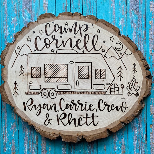 Large Wood Burned Sign, Custom Sign, Personalized Wood Sign, Rustic Wedding Decor, Custom Camper Sign, Happy Camper Sign, Mothers Day Gift